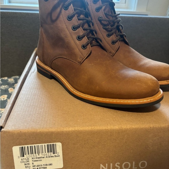 Nisolo Andrés All Weather Leather Boots Tobacco Mens 8 New With Box